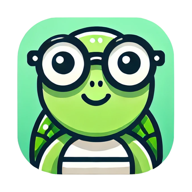 Torqle Logo: A cute turtle with glasses.